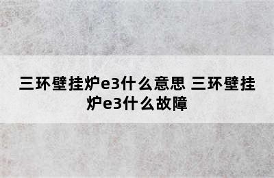 三环壁挂炉e3什么意思 三环壁挂炉e3什么故障